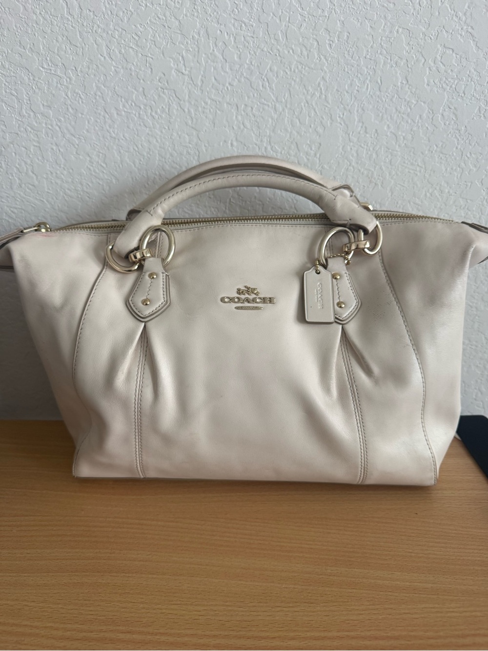 Coach Cream Leather Satchel with Gold Hardware